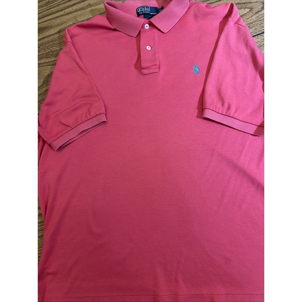 Polo Ralph Lauren Mens XL Polo Shirt Salmon Coral Teal Pony Logo Cotton